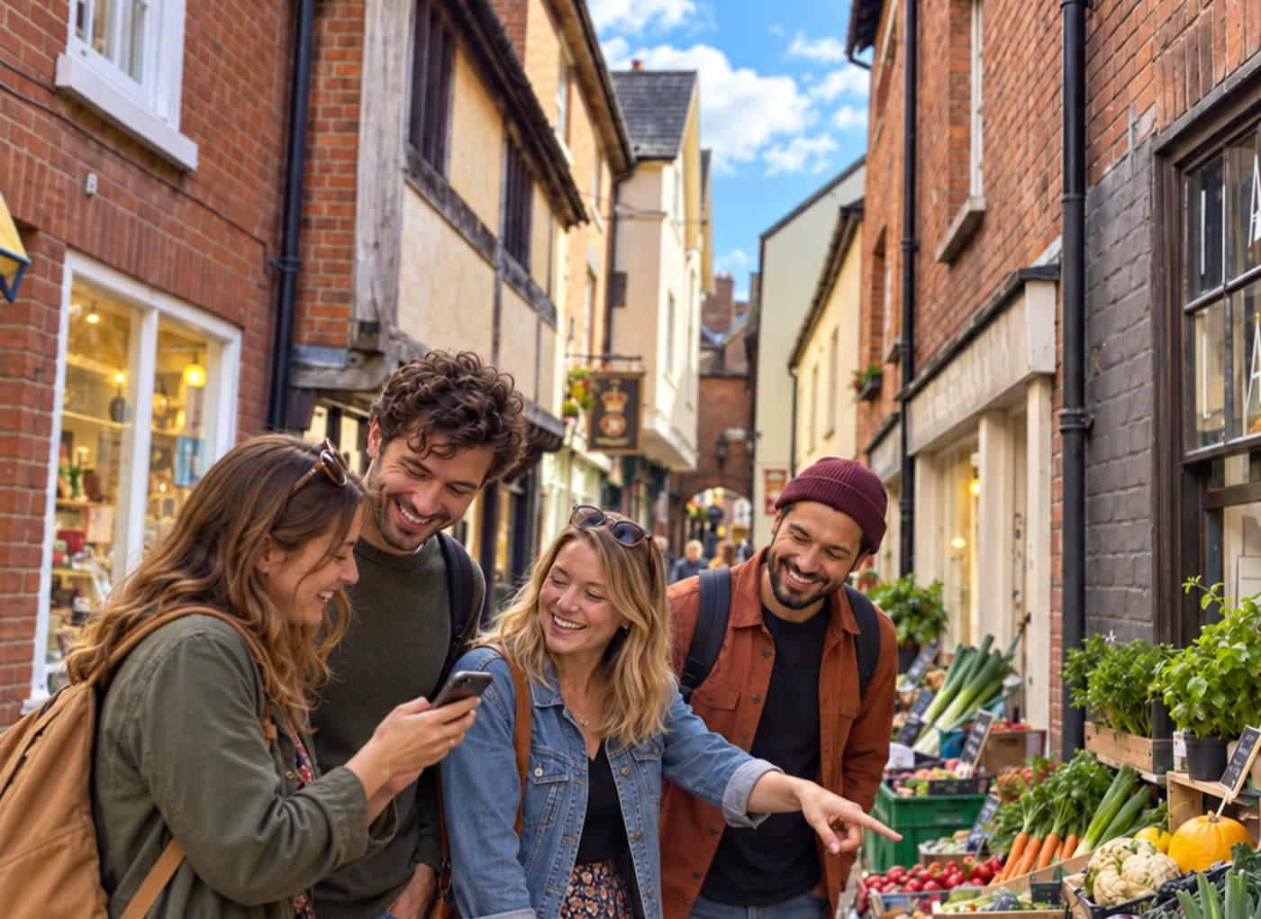 Friends enjoying a Mystery Picnic activity in Ludlow, Shropshire
