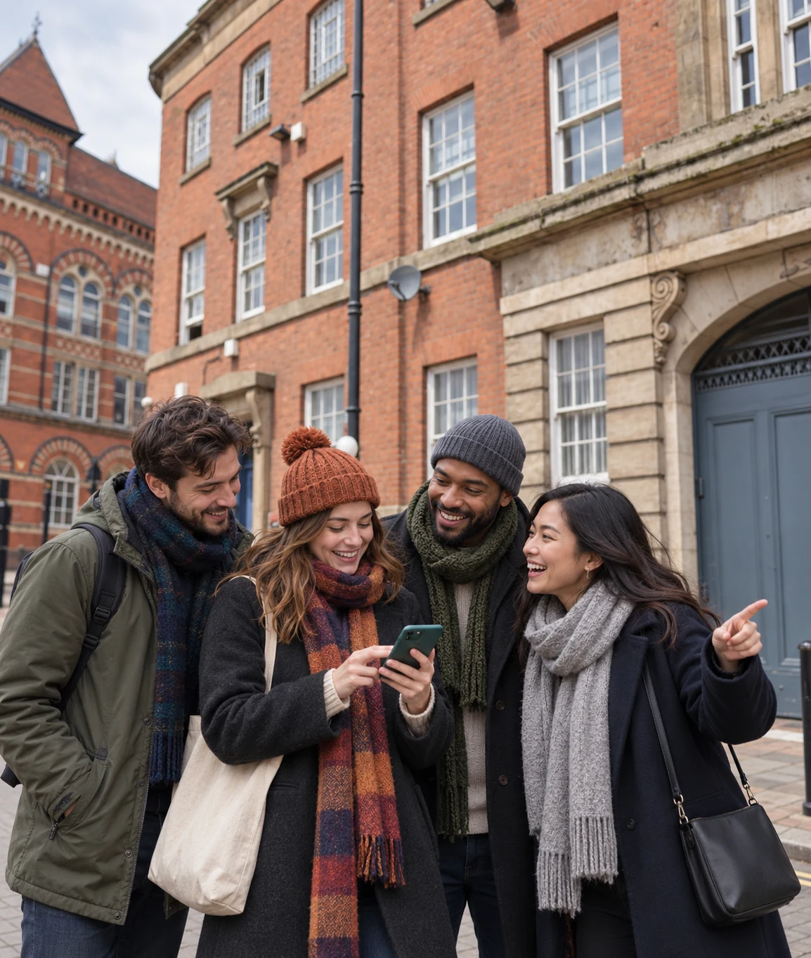 Friends solving Mystery Picnic clues on a Birmingham Jewellery Quarter day out