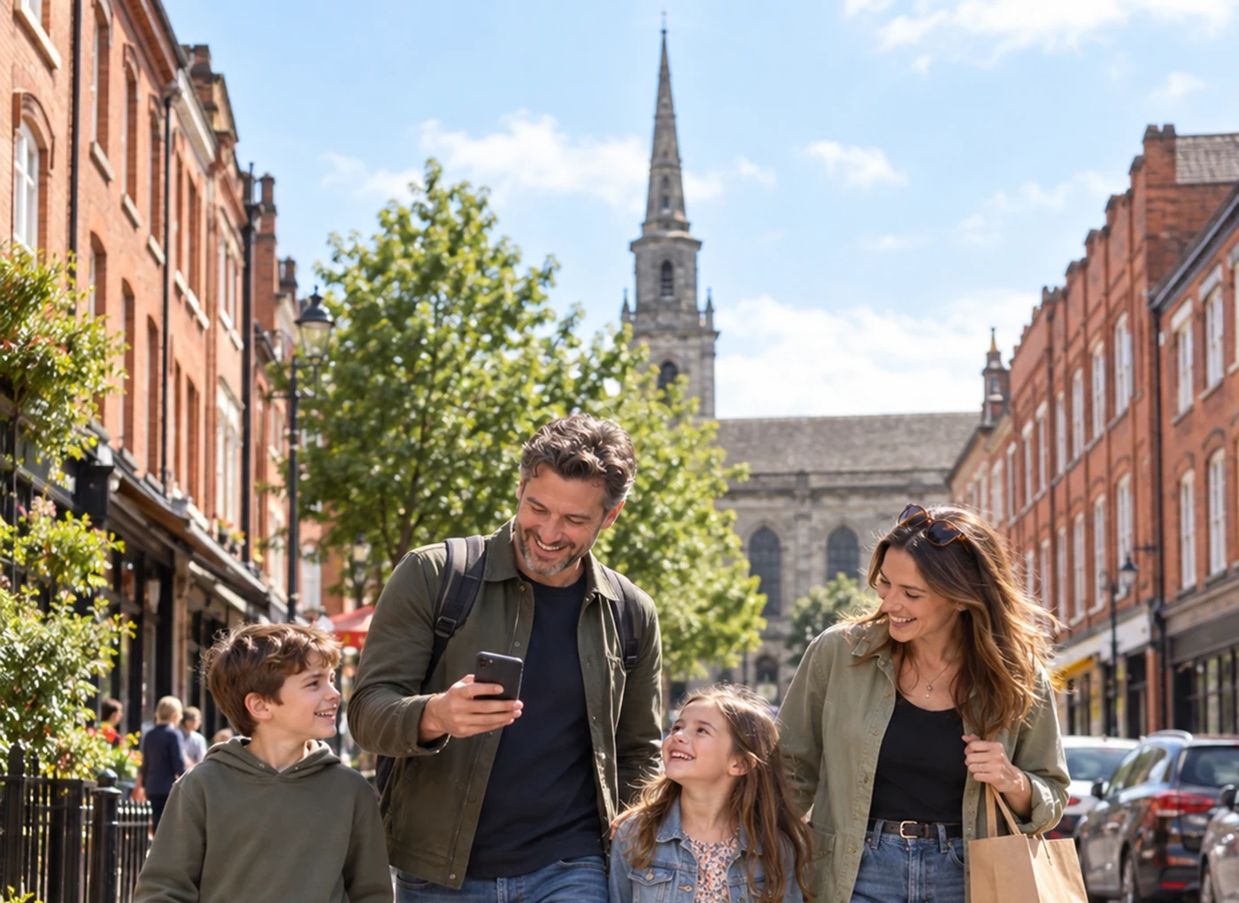 Family exploring Birmingham together on a Mystery Picnic day out in the Jewellery Quarter