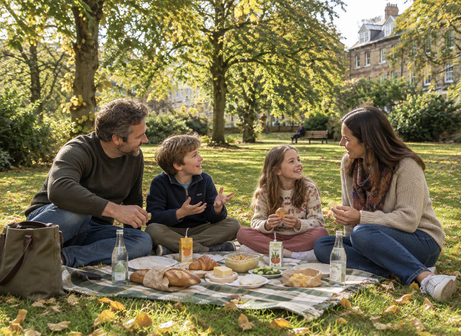 Family enjoying an outdoor Mystery Picnic in Oxford on a family day out