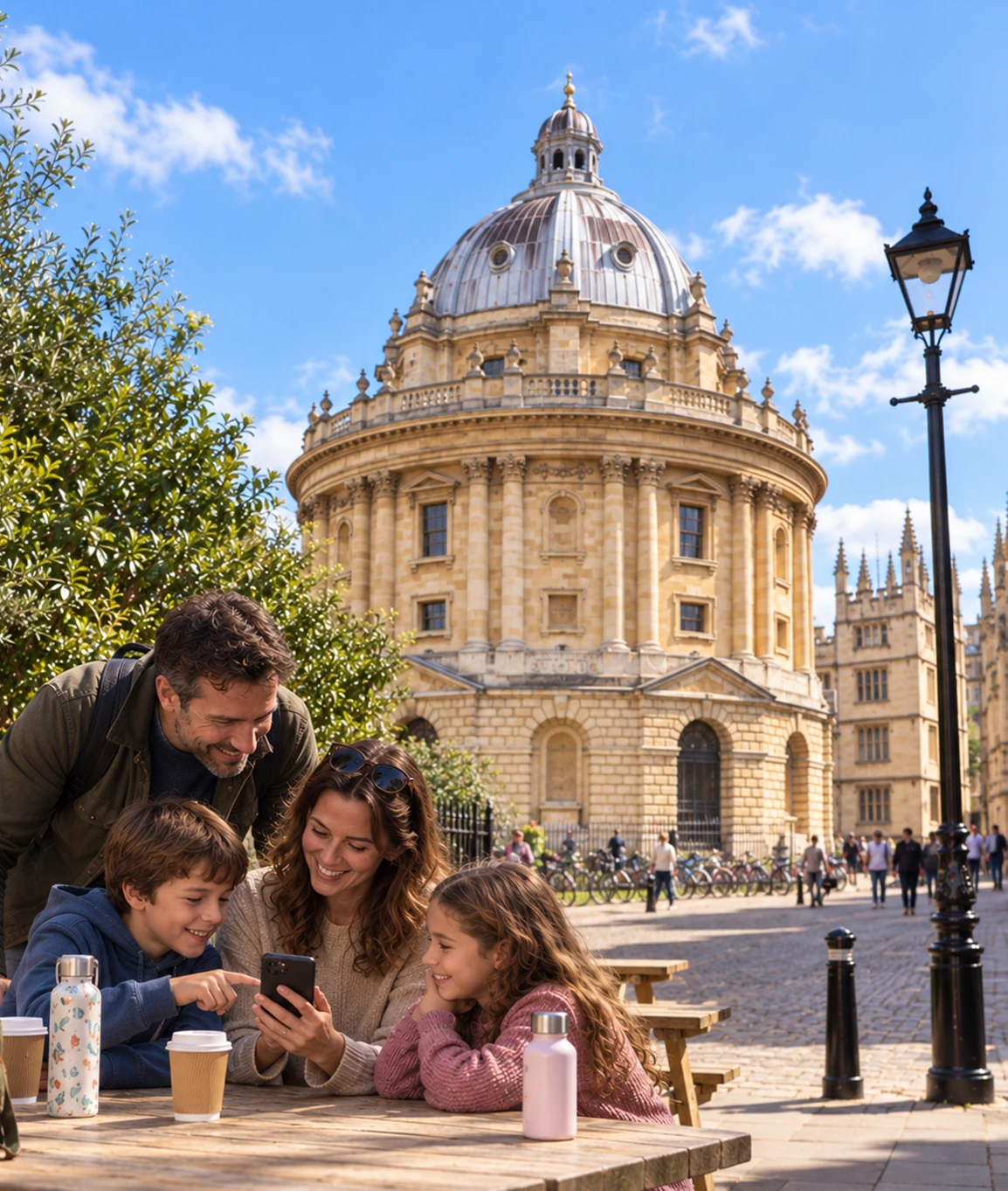 Family enjoying an Oxford Mystery Picnic day out near the Radcliffe Camera