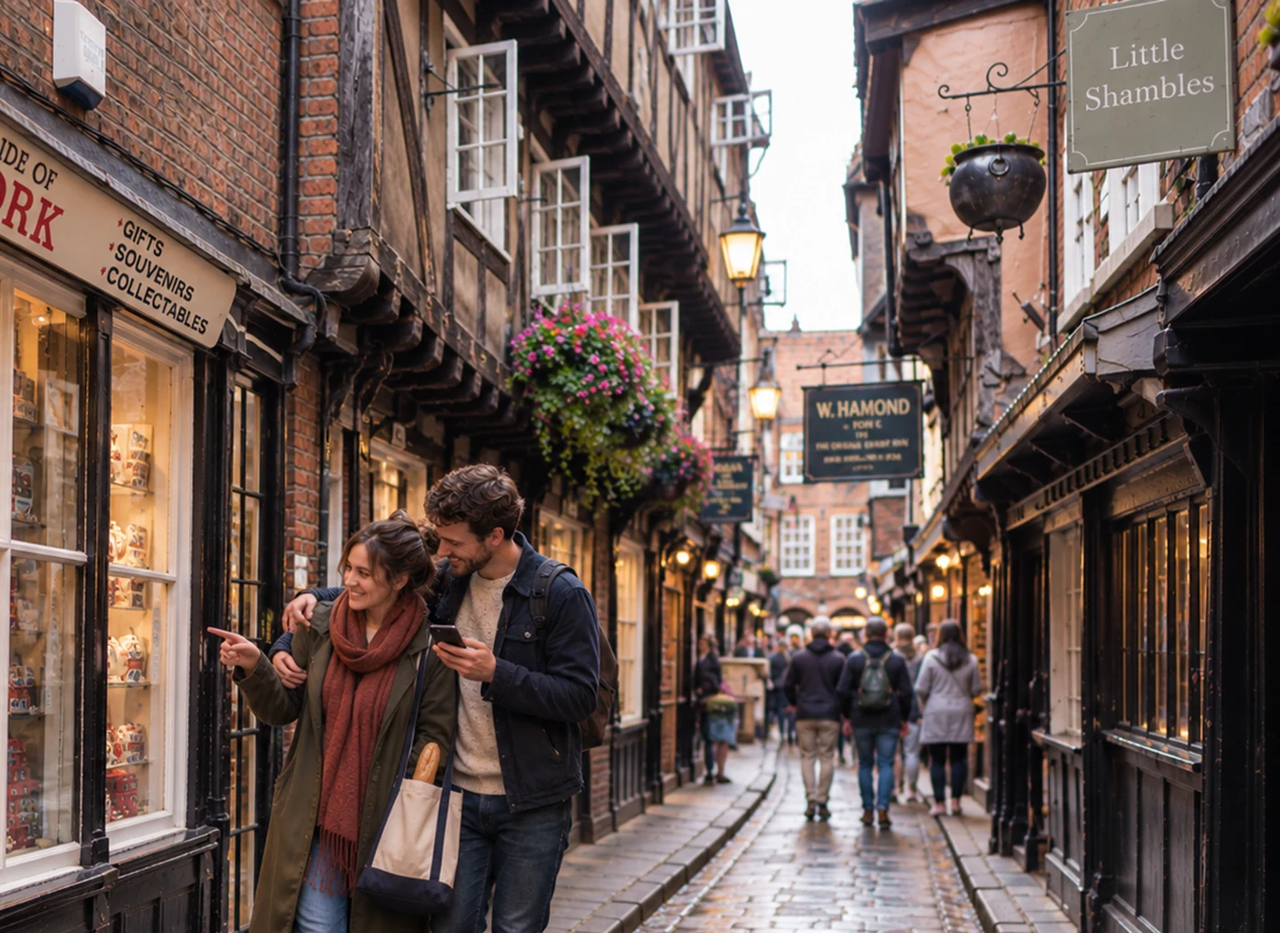 Couple exploring historic York on a Mystery Picnic city break