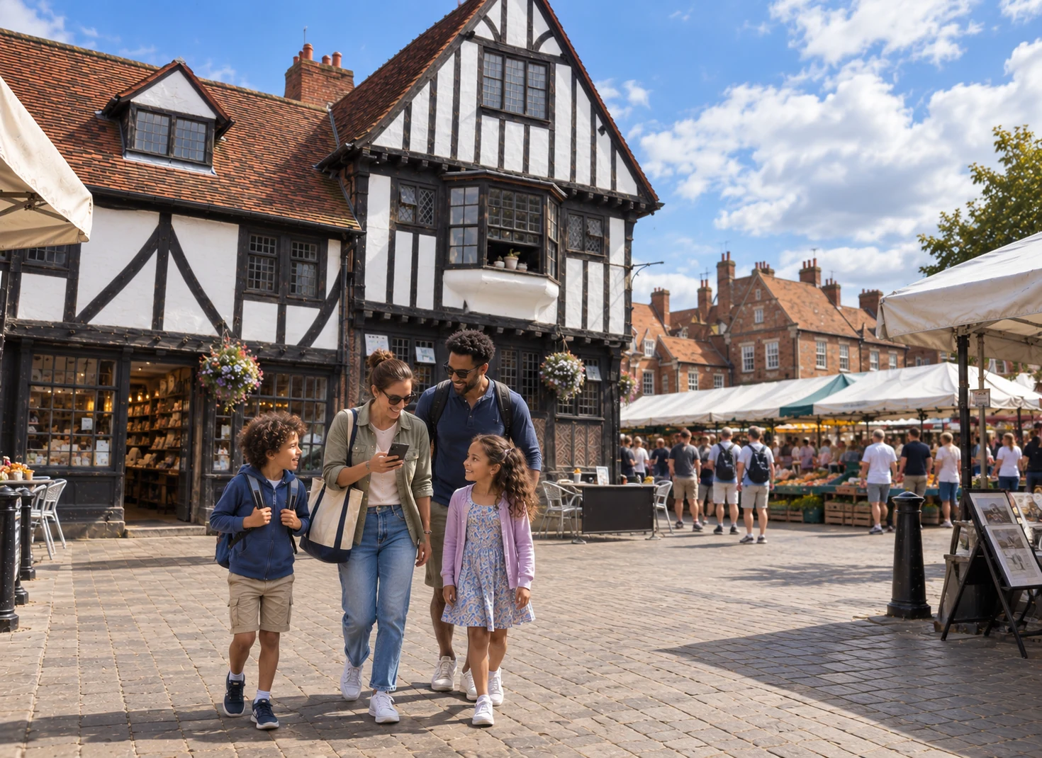 Family solving Mystery Picnic clues while exploring York