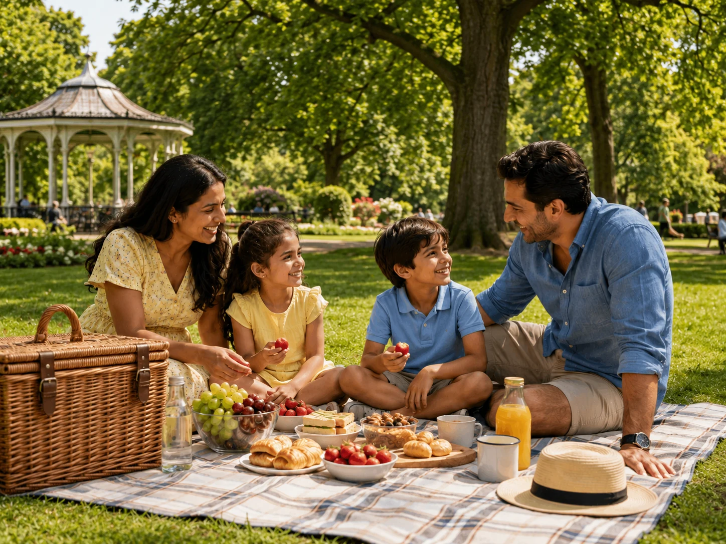 Family sharing a Mystery Picnic outdoors in Marylebone