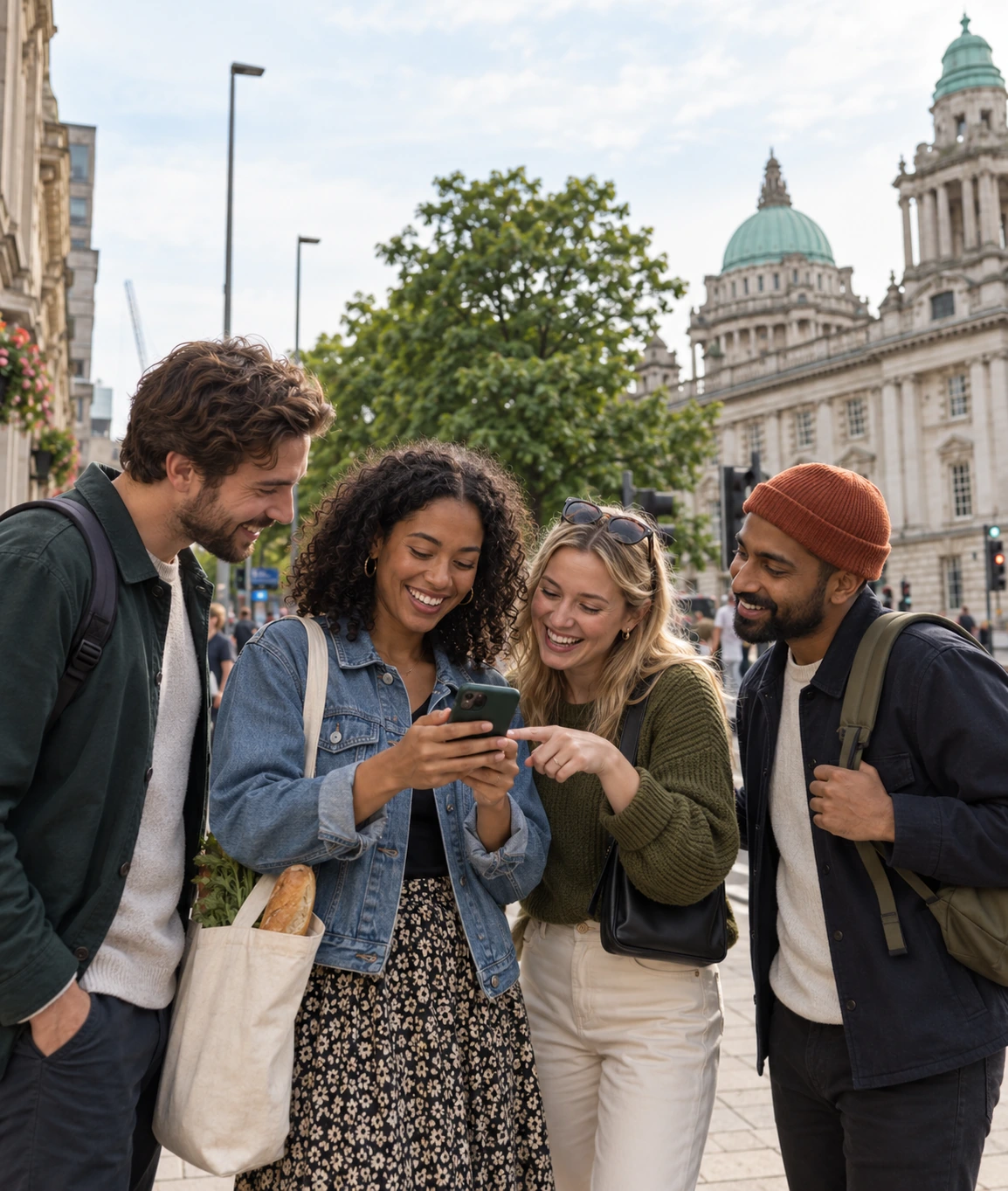 Friends solving clues together on a Belfast Mystery Picnic day out in Northern Ireland