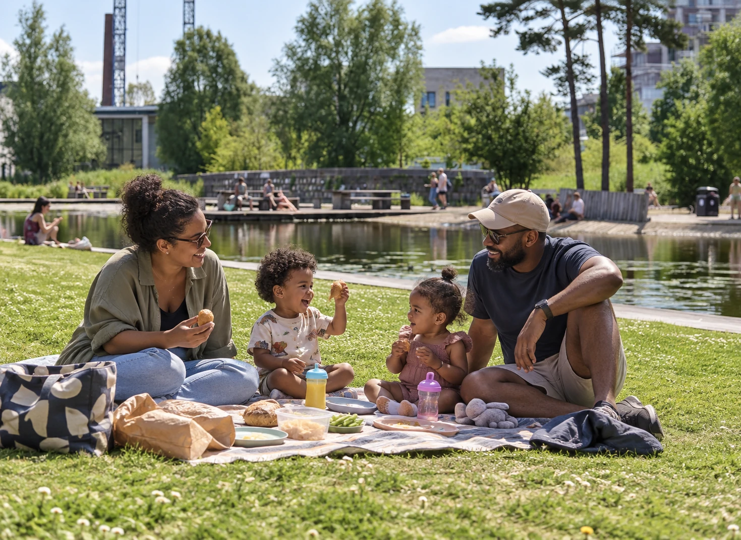 Family enjoying a Manchester Mystery Picnic day out with children