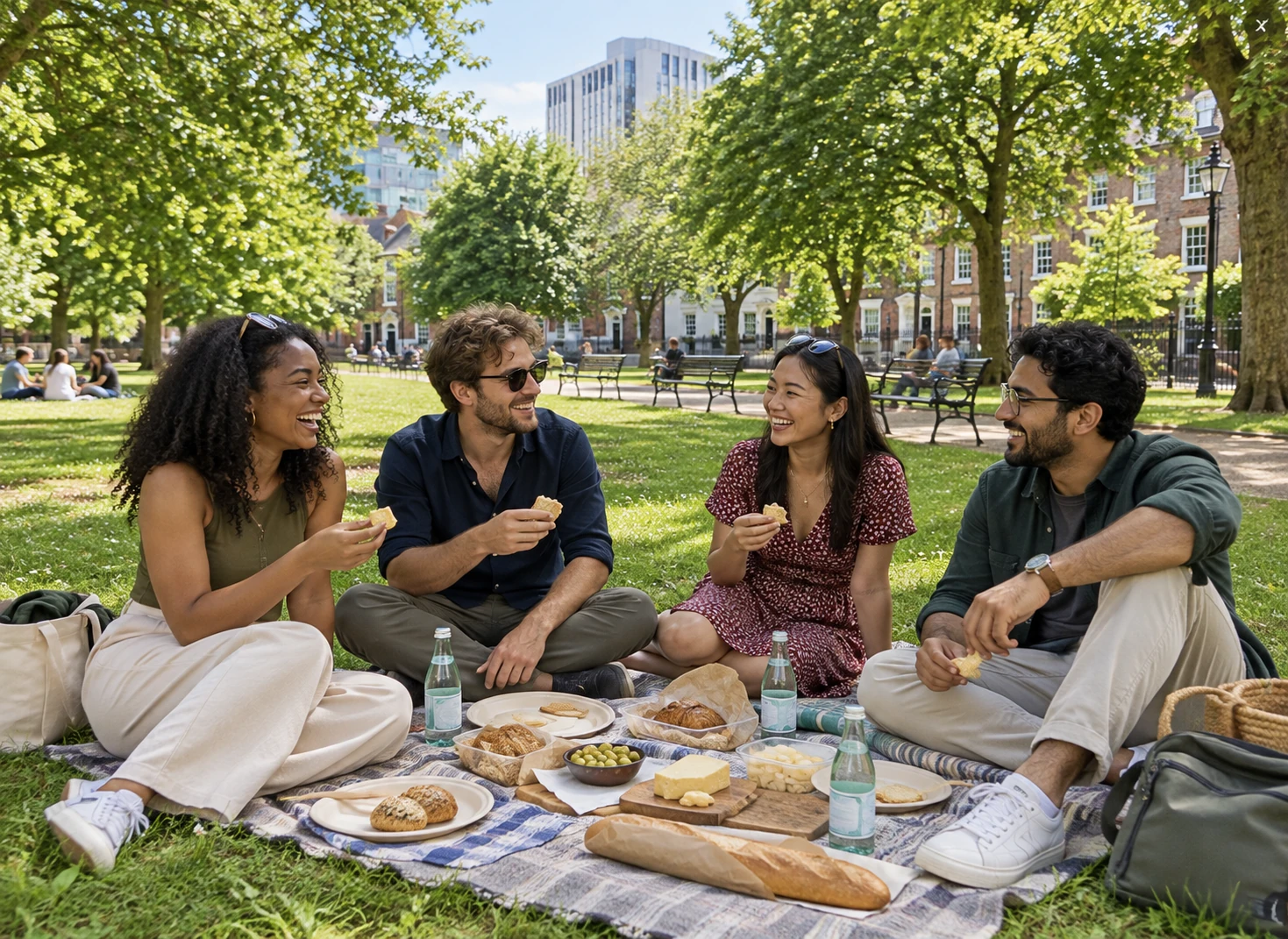 Friends enjoying a Mystery Picnic lunch out in Leeds