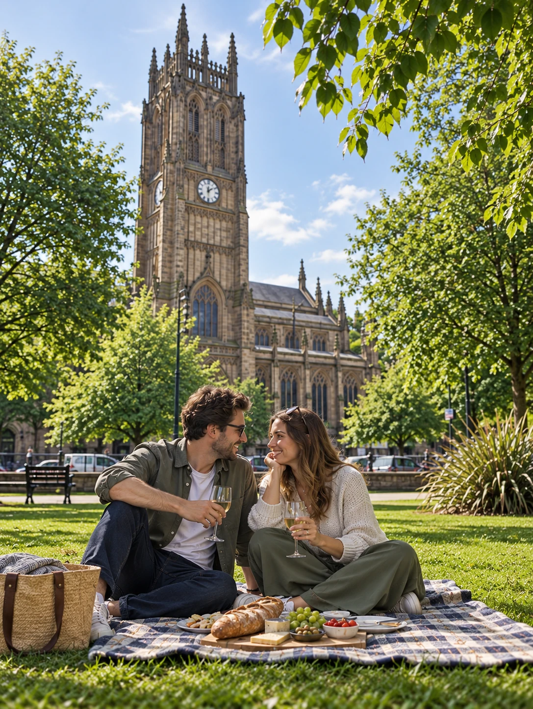 Couple enjoying a romantic Mystery Picnic date in Leeds City Centre